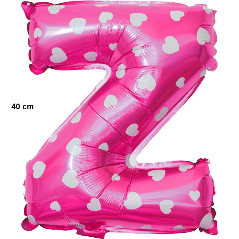 Balon Folie Metalizata Litera Z, 40 Cm, Cu Imprimeu Inimioare, Umflati Cu Heliu Sau Aer, Ambalaj Individual, Pai Inclus - vivimall.ro