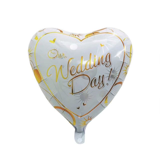 Balon Din Folie Metalizata, Figurina Inima, Tema Nunta, 45 Cm, Ambalaj Individual, Pai Inclus, Umflare Cu Aer Sau Heliu, Alb/ - vivimall.ro