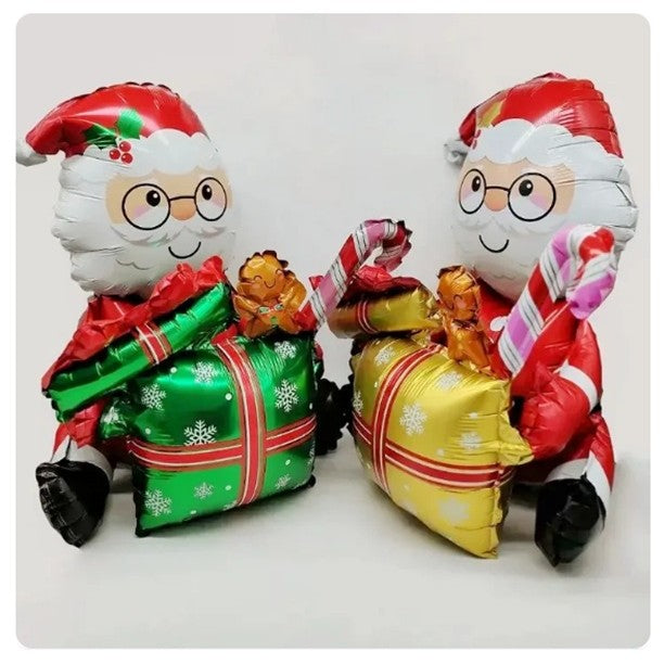 Balon Mos Craciun cu Cadou, Vivimall, din Folie de Aluminiu, 102x83cm, Multicolor - vivimall.ro