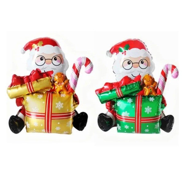 Balon Mos Craciun cu Cadou, Vivimall, din Folie de Aluminiu, 102x83cm, Multicolor - vivimall.ro