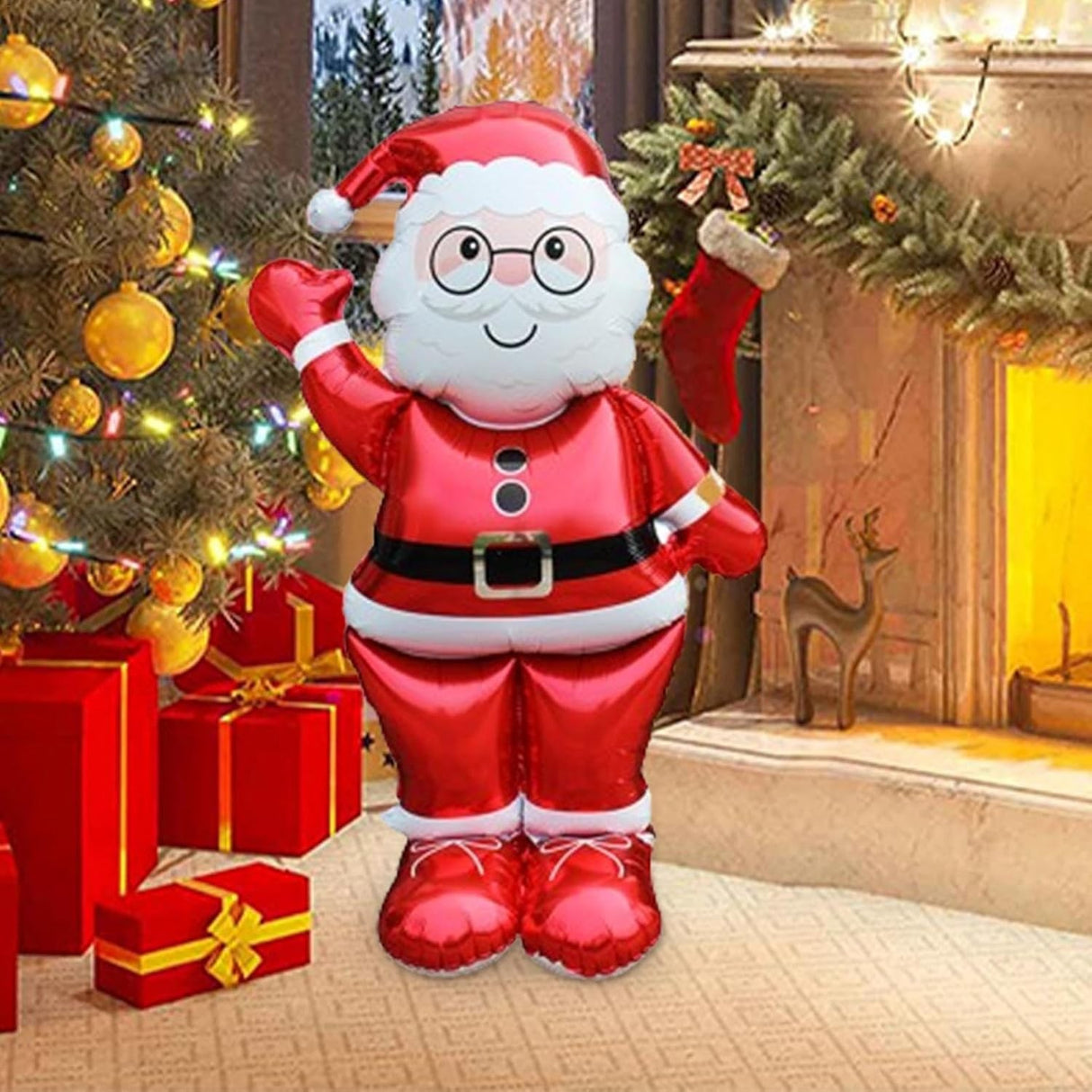 Balon Mos Craciun, Vivimall, din Folie de Aluminiu, 90 x 155 cm, Rosu - vivimall.ro