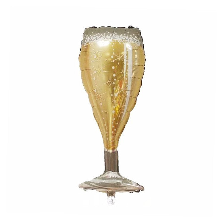 Balon din Folie Metalizata, Vivimall, Figurina Pahar de Sampanie, Tema Aniversare, 100x40 cm, Ambalaj Individual, Pai Inclus, Umflare cu Aer sau Heliu, Auriu