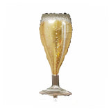 Balon din Folie Metalizata, Vivimall, Figurina Pahar de Sampanie, Tema Aniversare, 100x40 cm, Ambalaj Individual, Pai Inclus, Umflare cu Aer sau Heliu, Auriu