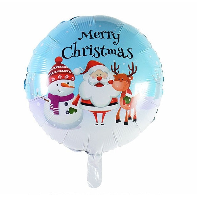 Balon rotund din folie de aluminiu Flippy, tema Crăciun Merry Christmas, 44,5x53 cm, culoare albastră, vedere frontală