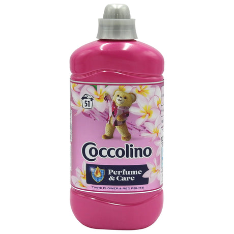 Balsam de rufe Coccolino Tiare Flower și Red Fruits, flacon 1,275 litri, 51 spălări, vedere frontală