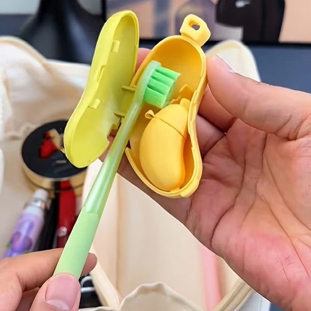 Recipient pastă de dinți 4x2 cm inclus în set cu husă periuță, culori verde și galben