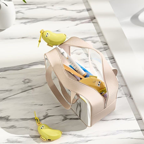 Capac protector periuță dinți cu recipient pastă inclus, design banană, vedere laterală detaliată
