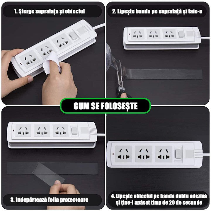 Banda Dublu Adeziva, Flippy, Transparenta, Rezistenta la Apa, Reutilizabila, Tehnologie Nano, 50mm x 1mm x 5m, Fara Urme