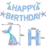 Banner Happy Birthday Sirena, Vivimall, Colectia Mermaid, 17 Piese, Multicolor - vivimall.ro