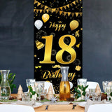 Banner pentru Petrecere, Vivimall, Model Happy Birthday, Tematica Majorat, Aniversare 18 Ani, 185x90 cm, Negru - vivimall.ro