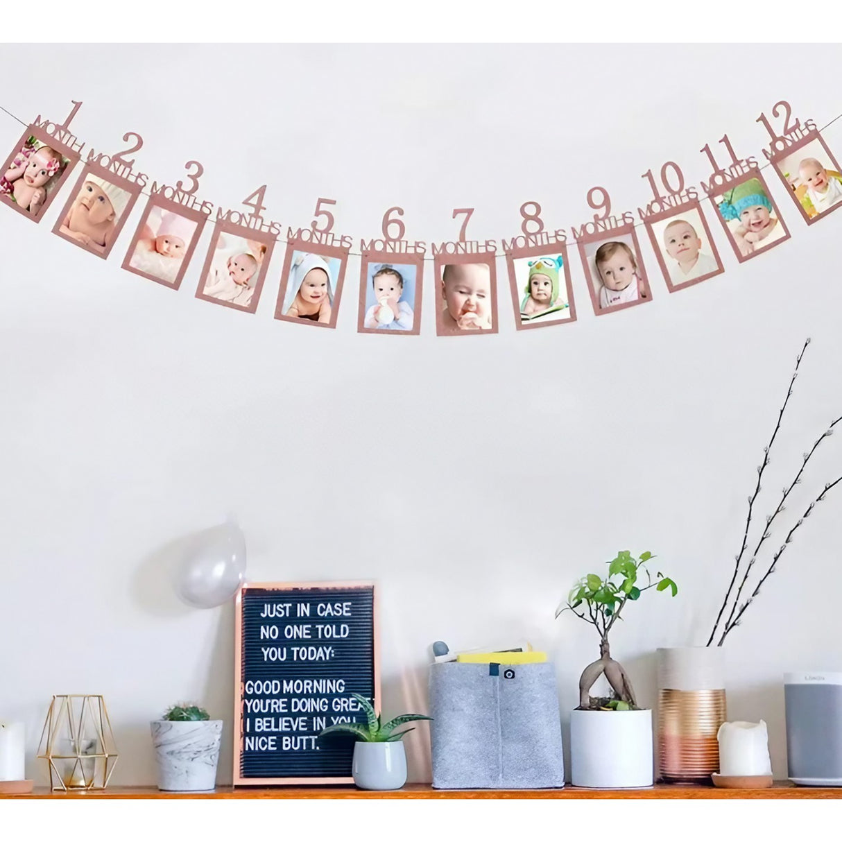 Banner Pentru Poze, Tema Prima Aniversare, Model Primele 12 Luni, Rola Ata Inclusa