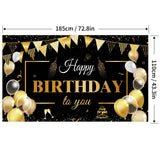 Banner Tip Fundal pentru Poze, Flippy, din Panza, Model Happy Birthday to You, 185 x 110 cm, Sfoara 6 m, Prindere in 4 Colturi, Negru/Auriu - vivimall.ro