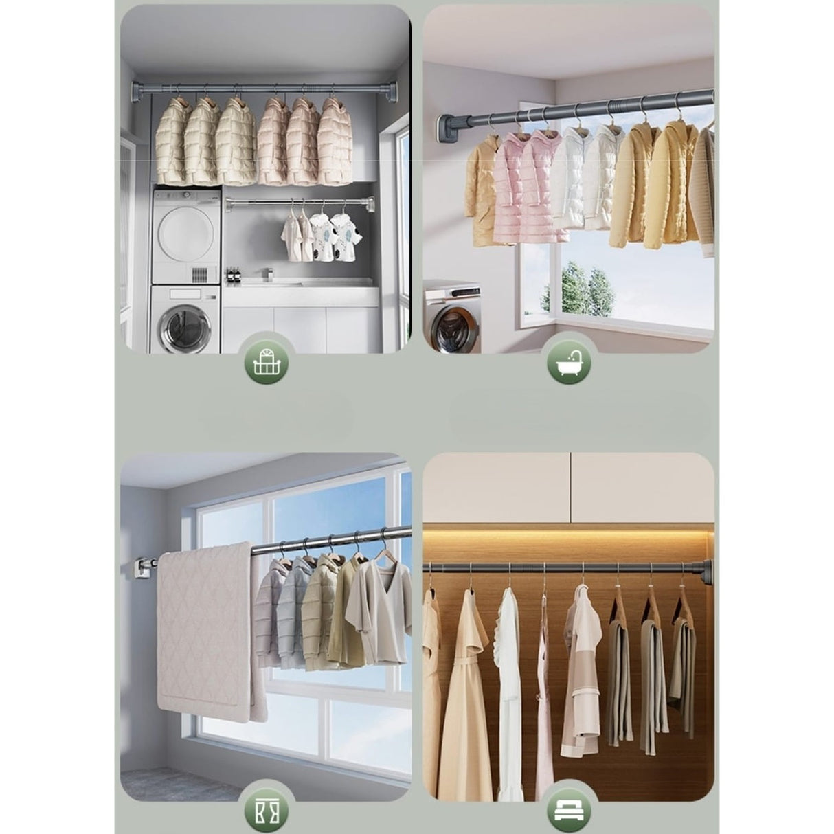 Bara Telescopica Multifunctionala, Flippy, din Otel Inoxidabil si ABS, Utilizare Universala, Extensie 185 - 205 cm, Fara Perforare Perete, Gri