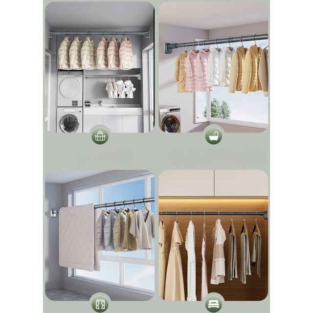 Bara Telescopica Multifunctionala, Din Otel Inoxidabil Si Abs, Utilizare Universala, Extensie 185 - 205 Cm, Fara Perforare Perete, Negru - vivimall.ro