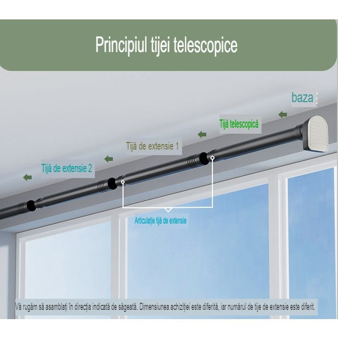 Bara Telescopica Multifunctionala, Din Otel Inoxidabil Si Abs, Utilizare Universala, Extensie 185 - 205 Cm, Fara Perforare Perete, Negru - vivimall.ro