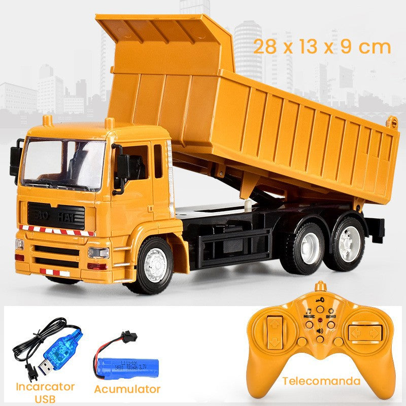 Camion Basculanta Jucarie pentru Copii, Vivimall, Jucarie Camion Basculanta cu Telecomanda, Jucarie de Constructie, Acumulator cu Incarcare USB, 28 x 13 x 9 cm, Galben - vivimall.ro