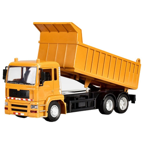 Camion basculantă galben cu telecomandă pentru copii, 28x13x9 cm, vedere frontală laterală