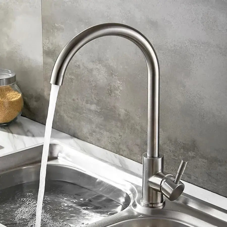 Baterie Bucatarie Monocomanda Pipa Pivotanta Cartus Ceramic Inox Satinat Racorduri Kit Fixare Incluse Cf001 - vivimall.ro