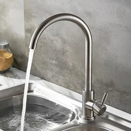 Baterie Bucatarie Monocomanda Pipa Pivotanta Cartus Ceramic Inox Satinat Racorduri Kit Fixare Incluse Cf001 - vivimall.ro