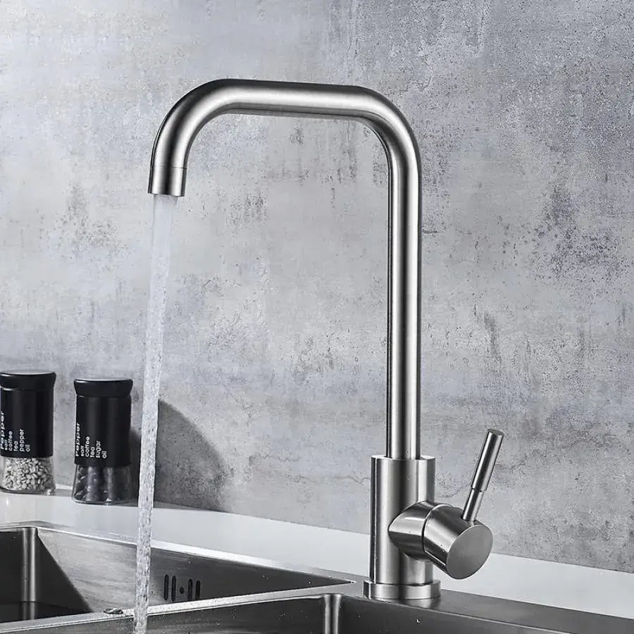 Baterie Bucatarie Monocomanda Pipa Pivotanta Cartus Ceramic Inox Satinat Racorduri Kit Fixare Incluse Cf002 - vivimall.ro