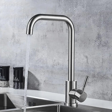 Baterie Bucatarie Monocomanda Pipa Pivotanta Cartus Ceramic Inox Satinat Racorduri Kit Fixare Incluse Cf002 - vivimall.ro