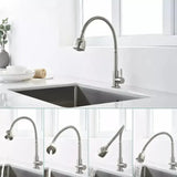 Baterie Bucatarie Pipa Flexibila 2 Jeturi Cartus Ceramic Inox Satinat Racorduri Incluse Cf031 - vivimall.ro