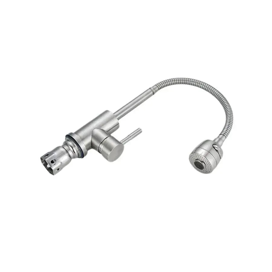 Baterie Bucatarie Pipa Flexibila 2 Jeturi Cartus Ceramic Inox Satinat Racorduri Incluse Cf031 - vivimall.ro