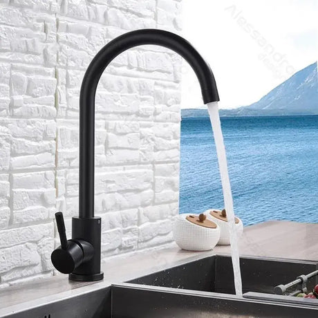 Baterie Bucatarie Monocomanda Pipa Pivotanta Cartus Ceramic Inox Satin Racorduri Kit Fixare Incluse Hs001 - vivimall.ro
