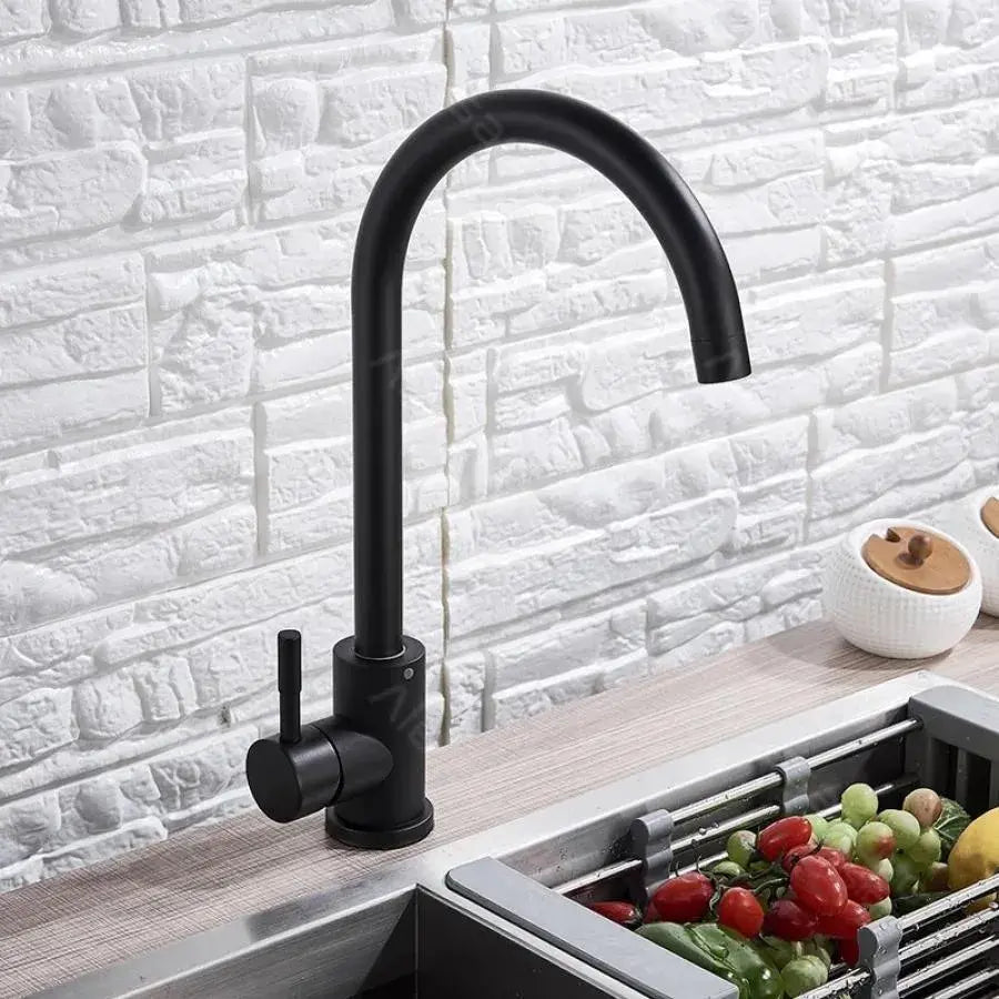 Baterie Bucatarie Monocomanda Pipa Pivotanta Cartus Ceramic Inox Satin Racorduri Kit Fixare Incluse Hs001 - vivimall.ro