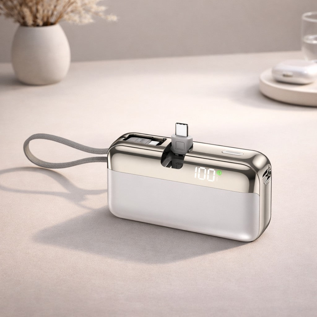 Baterie Externa, Flippy, Power Bank, Capsule, 10000 mAh, Design Compact, Incarcare Rapida, Compatibilitate Universala, 9 x 5 x 2,5 cm, Alb - vivimall.ro