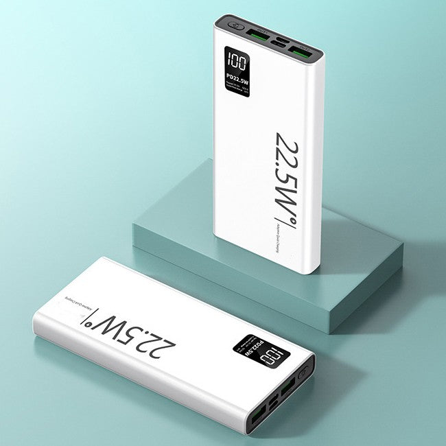 Baterie Externa Powerbank, Vivimall, Ultra-Subtire cu Ecran Digital, Compatibilitate Universala, TYPE-C si USB x2, 20000 mAh, Power Delivery 22.5W, 144x66x26 mm, Alb - vivimall.ro
