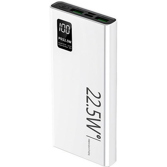 Baterie Externa Powerbank, Vivimall, Ultra-Subtire cu Ecran Digital, Compatibilitate Universala, TYPE-C si USB x2, 10000 mAh, Power Delivery 22.5W, 144x66x16 mm, Alb - vivimall.ro