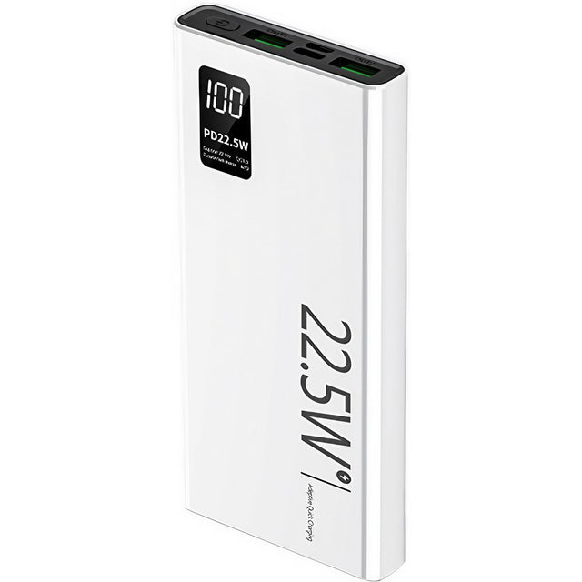 Baterie Externa Powerbank, Vivimall, Ultra-Subtire cu Ecran Digital, Compatibilitate Universala, TYPE-C si USB x2, 10000 mAh, Power Delivery 22.5W, 144x66x16 mm, Alb - vivimall.ro