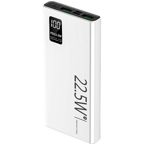 Baterie externă Vivimall 20000 mAh albă, vedere frontală cu ecran digital LED afișând nivelul bateriei
