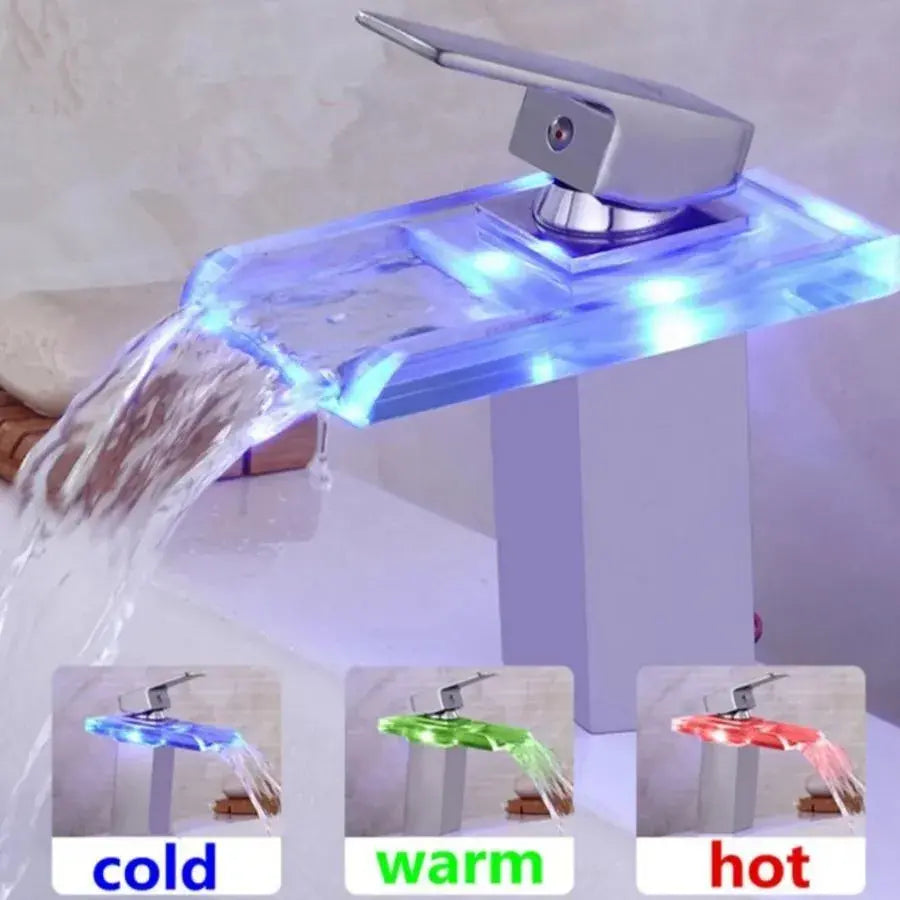 Baterie Lavoar, Aliaj Si Sticla, Crom, Lumina Rgb, Schimbare De Culoare In Functie De Temperatura Apei - vivimall.ro