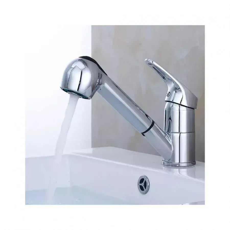Baterie Tip Frizerie Cu Dus Extractabil, Aliaj, Crom - vivimall.ro