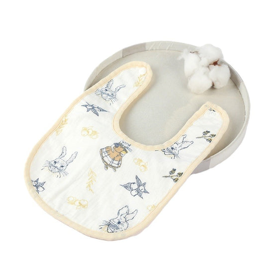 Baveta in Forma de U, Vivimall, din Bumbac, pentru Copii 0-12 Luni, Rezistenta la Apa, cu Capse, Model cu Iepurasi, 21x30 cm, Bej - vivimall.ro