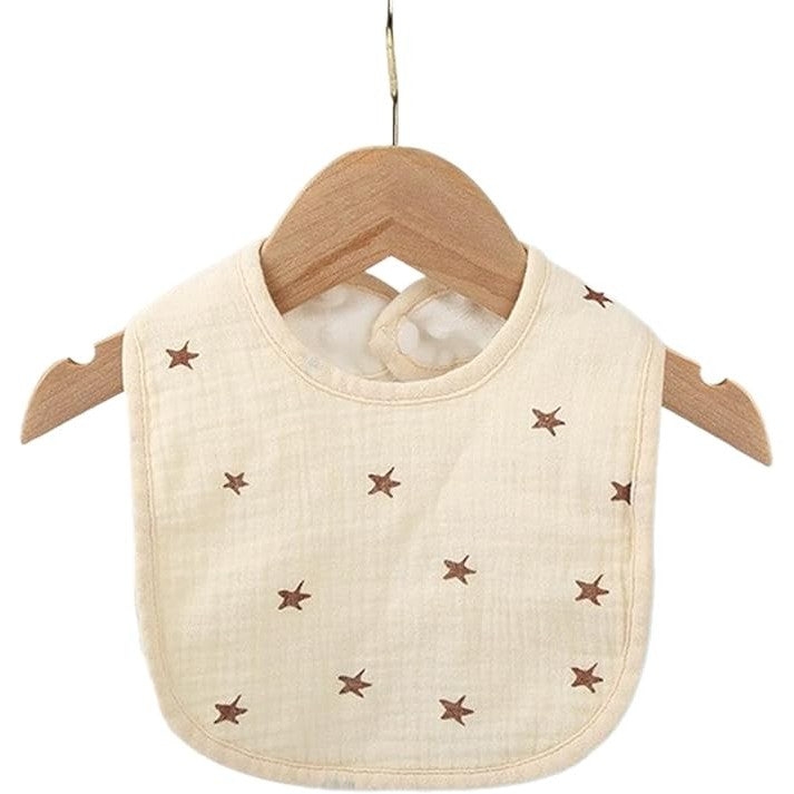 Baveta in Forma de U, Flippy, din Bumbac, pentru Copii 0-12 Luni, Rezistenta la Apa, cu Capse, Model cu Stelute,  21x30 cm, Crem