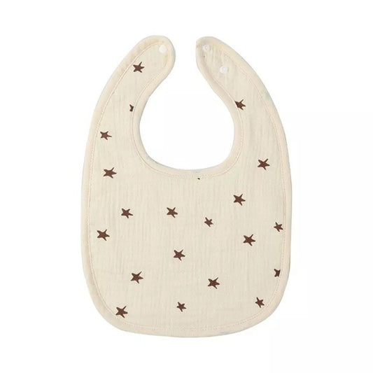 Baveta in Forma de U, Vivimall, din Bumbac, pentru Copii 0-12 Luni, Rezistenta la Apa, cu Capse, Model cu Stelute,  21x30 cm, Crem - vivimall.ro