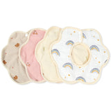 Baveta Tip Floare, Flippy, din Bumbac, pentru Copii 0-12 Luni, Rezistenta la apa, cu Capse, Model cu Ursuleti, 26 x 29 cm, Crem