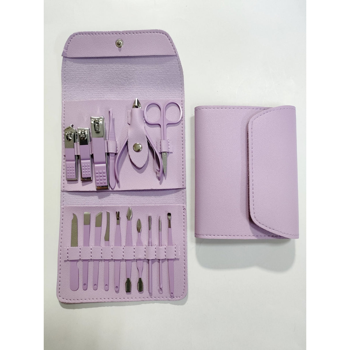 Set 16 Piese De Injire Cosmetica, Pentru Manichiura, Pedichiura, Fata, Geanta Organizatoare Din Piele Ecologica Inclusa, Mov - vivimall.ro