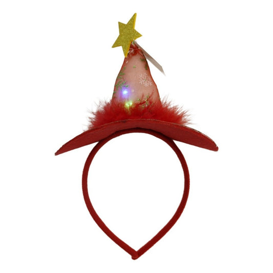 Bentita/cerc tip palarie de Craciun, culoare rosie cu led, marime standard, Vivimall - vivimall.ro