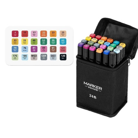 Set 24 Markere, Flippy, pe Baza de Ulei, Dublu Capat, Subtire 1mm si Gros 6 mm, Geanta Depozitare, 15 cm, Multicolor - vivimall.ro