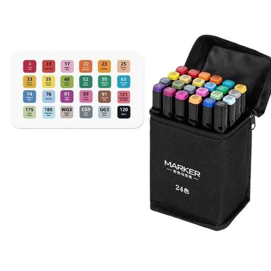 Set 24 Markere, Vivimall, pe Baza de Ulei, Dublu Capat, Subtire 1mm si Gros 6 mm, Geanta Depozitare, 15 cm, Multicolor - vivimall.ro