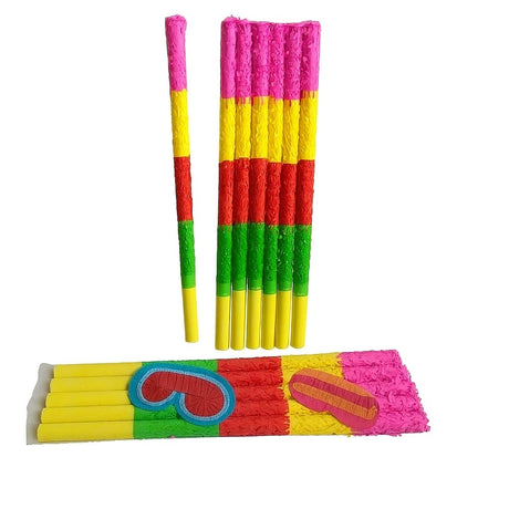 Bete pentru Pinata, Vivimall, Set din 6 Bete pentru Pinata, din Carton Rezistent decorat cu Hartie Creponata, Lunigime de 59 cm, Multicolor - vivimall.ro