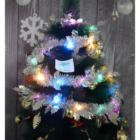 Beteala Craciun cu LED, Argintie, model cu frunze, 2 m x 6 cm, PVC, Sir, Artificiala, Flippy - vivimall.ro