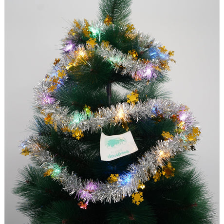 Beteala Craciun cu LED, Aurie, model cu fulgi de nea, 2 m x 5 cm, PVC, Sir, Artificiala, Flippy - vivimall.ro