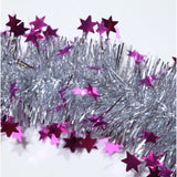 Beteala de Craciun cu LED, Flippy, 2 m, 5 cm Grosime, din PVC, Model cu Stelute, Artificiala, Mov/Argintiu