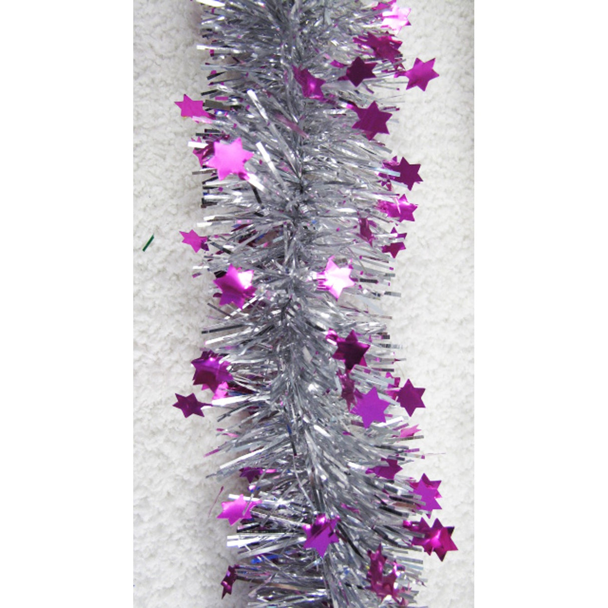 Beteala de Craciun cu LED, Flippy, 2 m, 5 cm Grosime, din PVC, Model cu Stelute, Artificiala, Mov/Argintiu