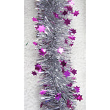 Beteala de Craciun cu LED, Flippy, 2 m, 5 cm Grosime, din PVC, Model cu Stelute, Artificiala, Mov/Argintiu